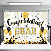 Aperturee - Aperturee White Beam Gold Sparkle Balloon Congrats Grad Backdrop